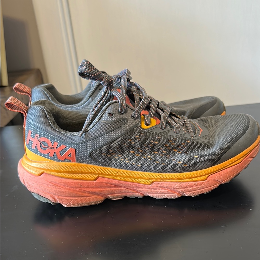 HOKA Gray and Orange Running Shoes